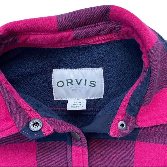 Orvis Plaid Button Down Jacket Shacket Small Fleece Lined Pink Blue - Picture 5 of 8